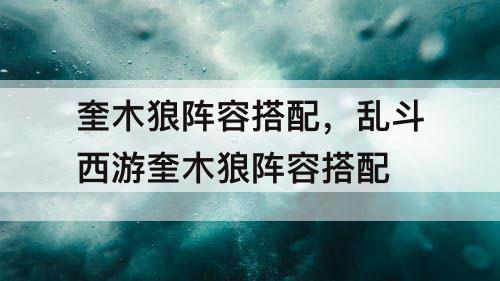 奎木狼阵容搭配，乱斗西游奎木狼阵容搭配