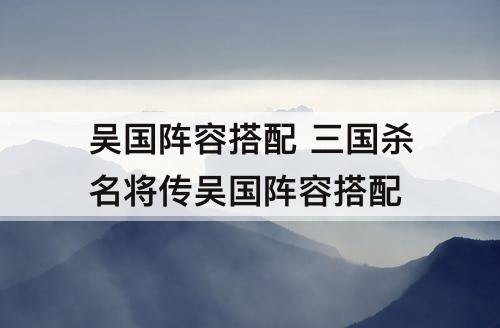 吴国阵容搭配 三国杀名将传吴国阵容搭配